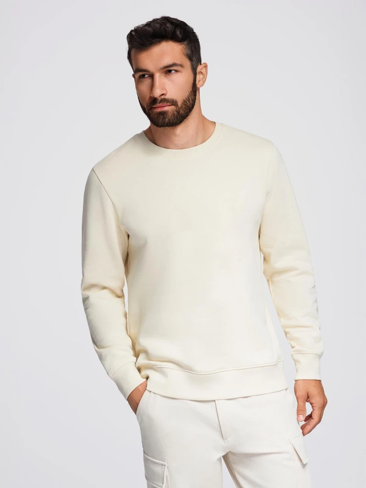 Vyriškas BASIC džemperis su apvalia iškirpte - kreminis V11 OM 0175