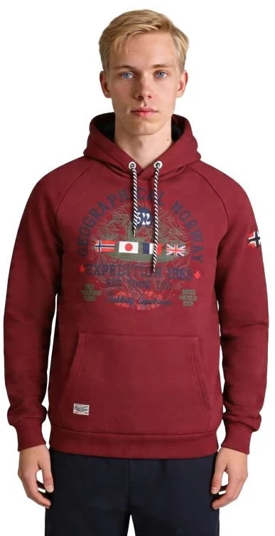 Vyriškas džemperis su gobtuvu Geographical Norway, bordo