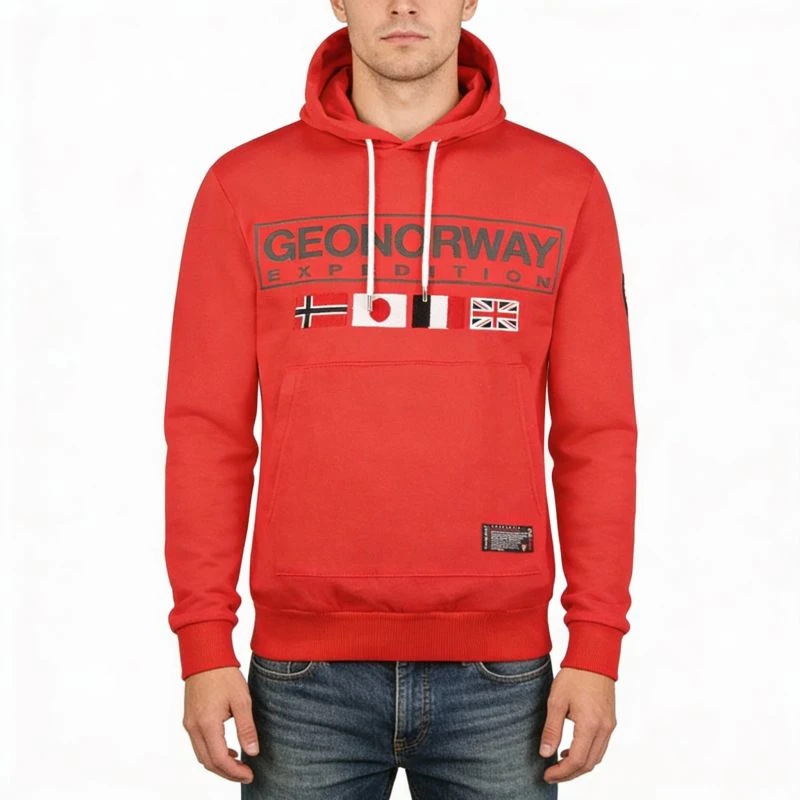 Vyriškas džemperis su gobtuvu Geographical Norway, raudonas