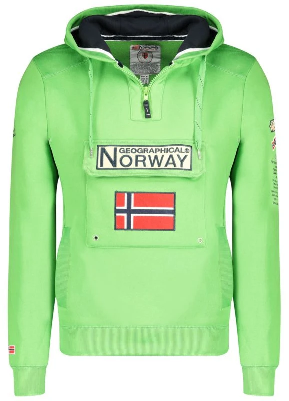 Vyriškas džemperis su gobtuvu Geographical Norway, ryškiai žalias
