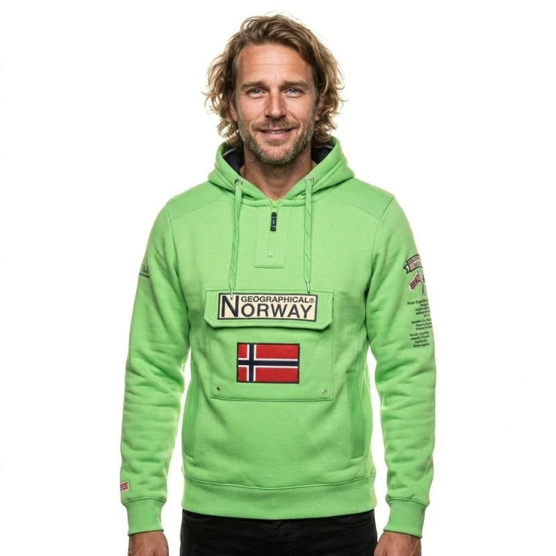 Vyriškas džemperis su gobtuvu Geographical Norway, ryškiai žalias