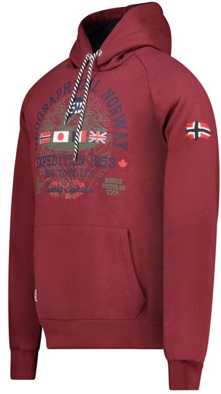 Vyriškas džemperis su gobtuvu Geographical Norway, bordo