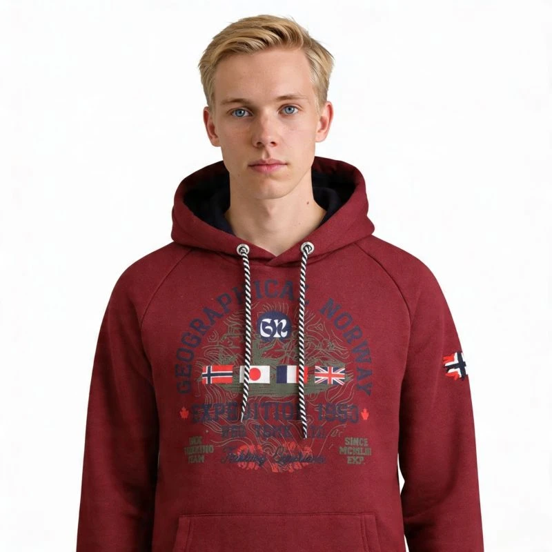 Vyriškas džemperis su gobtuvu Geographical Norway, bordo