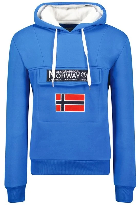 Vyriškas džemperis su gobtuvu Geographical Norway, mėlynas ir baltas