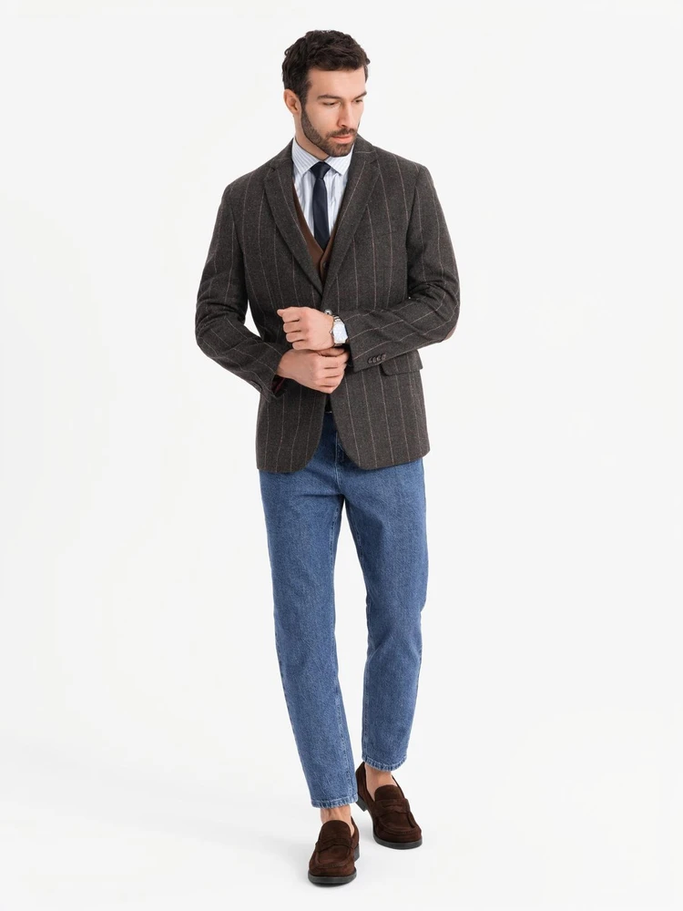 Vyriškas grafito spalvos languotas švarkas su vilnos mišiniu