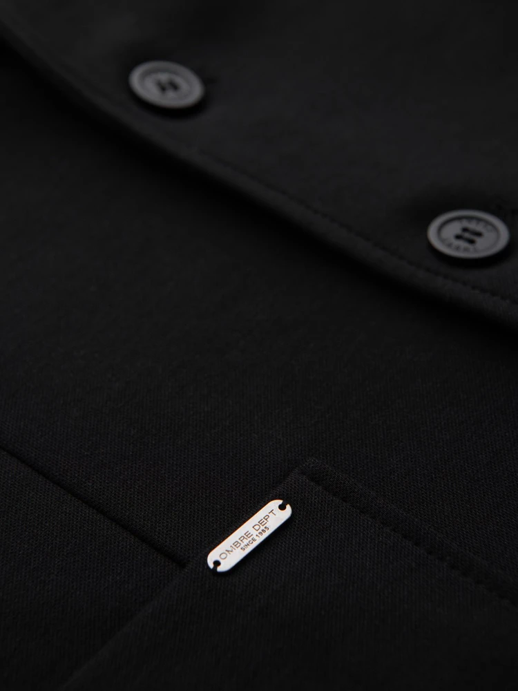 Vyriškas juodas slim fit švarkas su tekstūriniu trikotažu