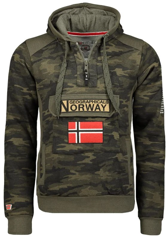 Vyriškas kamufliažinis džemperis su gobtuvu Geographical Norway, chaki