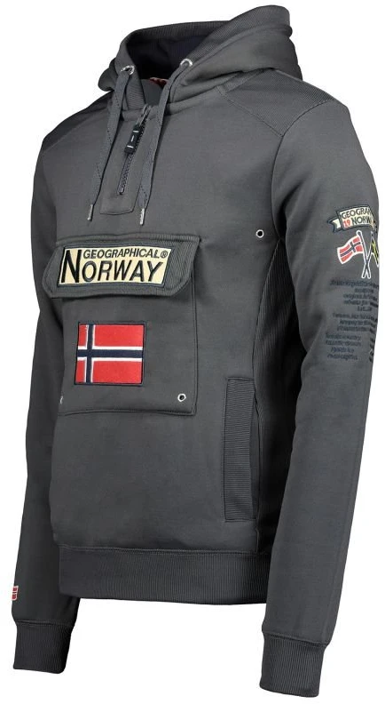 Vyriškas kamufliažinis džemperis su gobtuvu Geographical Norway, tamsiai pilkas