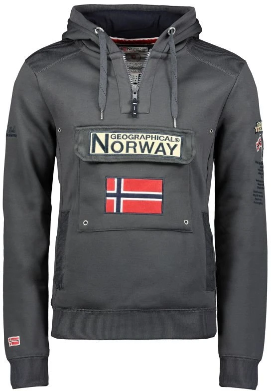 Vyriškas kamufliažinis džemperis su gobtuvu Geographical Norway, tamsiai pilkas