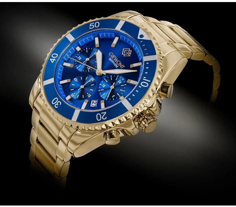 Vyriškas laikrodis Giewont Chronograph Safyrinis Auksinis Mėlynas GW3970-B6