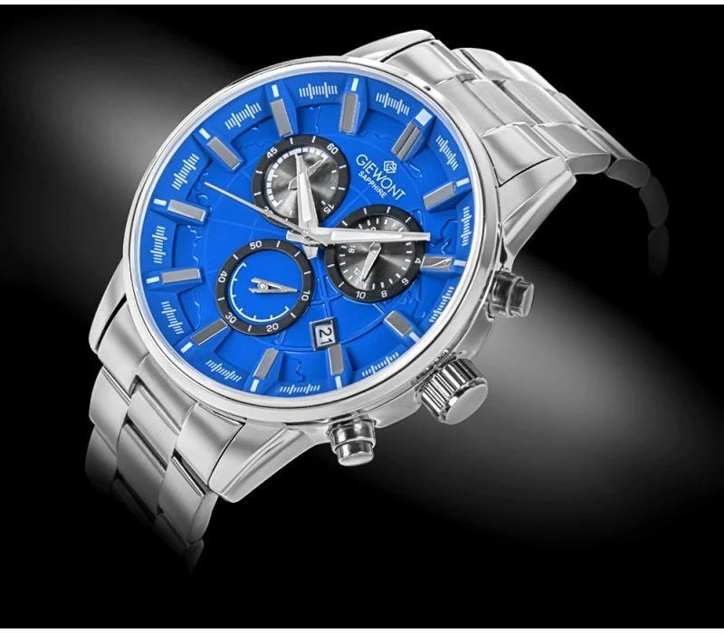 Vyriškas laikrodis Giewont Chronograph Safyrinis Sidabro Mėlynas GW4580-B3
