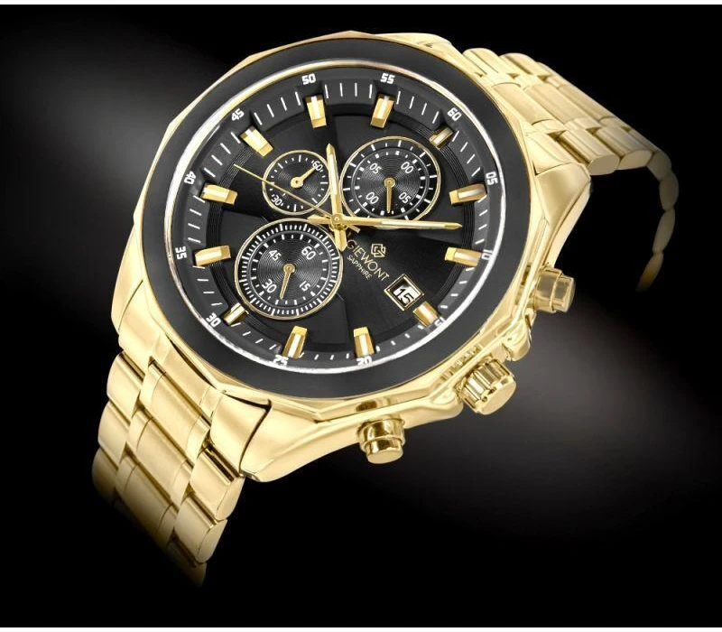 Vyriškas laikrodis Giewont Chronograph Safyrinis Auksinis Juodas GW7290-B4
