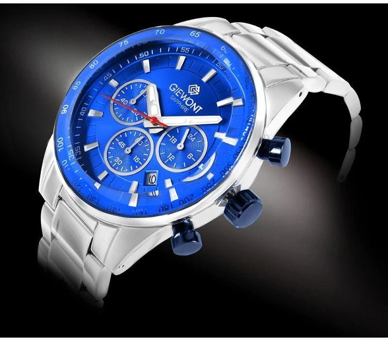 Vyriškas laikrodis Giewont Chronograph Safyrinis Sidabrinis Mėlynas GW9140-B3