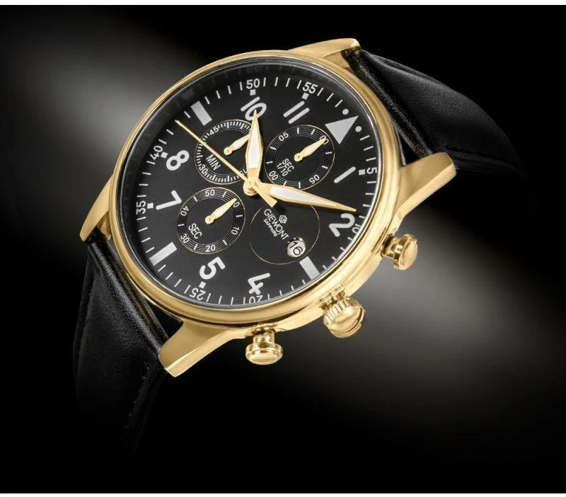 Vyriškas laikrodis Giewont Chronograph Safyrinis Juodas ir auksas GW5630-A4
