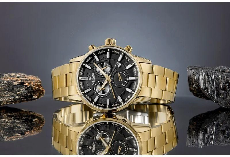 Vyriškas laikrodis Giewont Chronograph Safyro Auksinis Juodas GW4580-B4