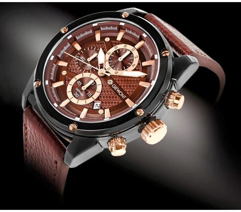 Vyriškas laikrodis Giewont Chronograph Safyro Juodas Rudas GW8810-A3