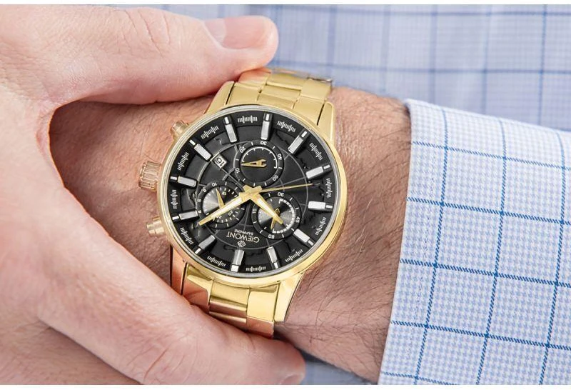 Vyriškas laikrodis Giewont Chronograph Safyro Auksinis Juodas GW4580-B4