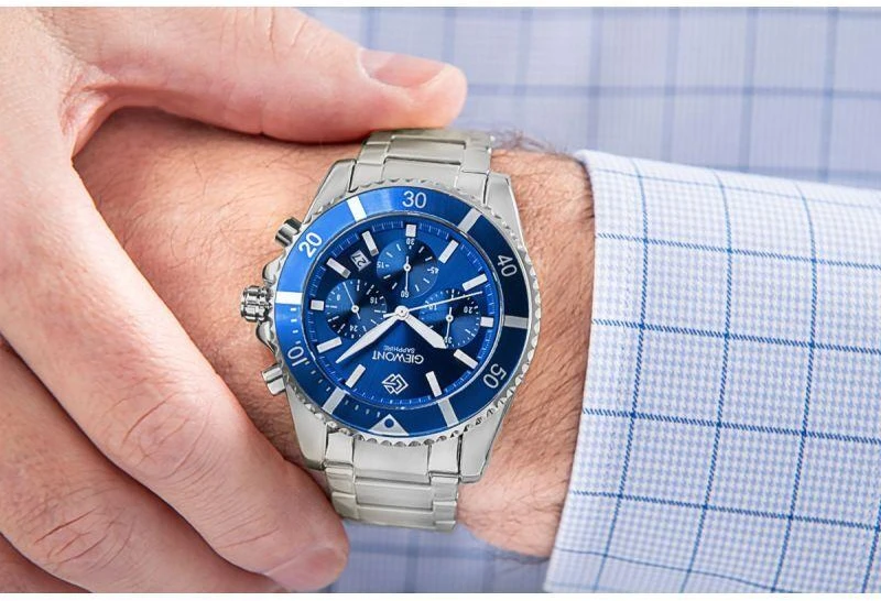 Vyriškas laikrodis Giewont Chronograph Safyro Sidabrinis Mėlynas GW3970-B3