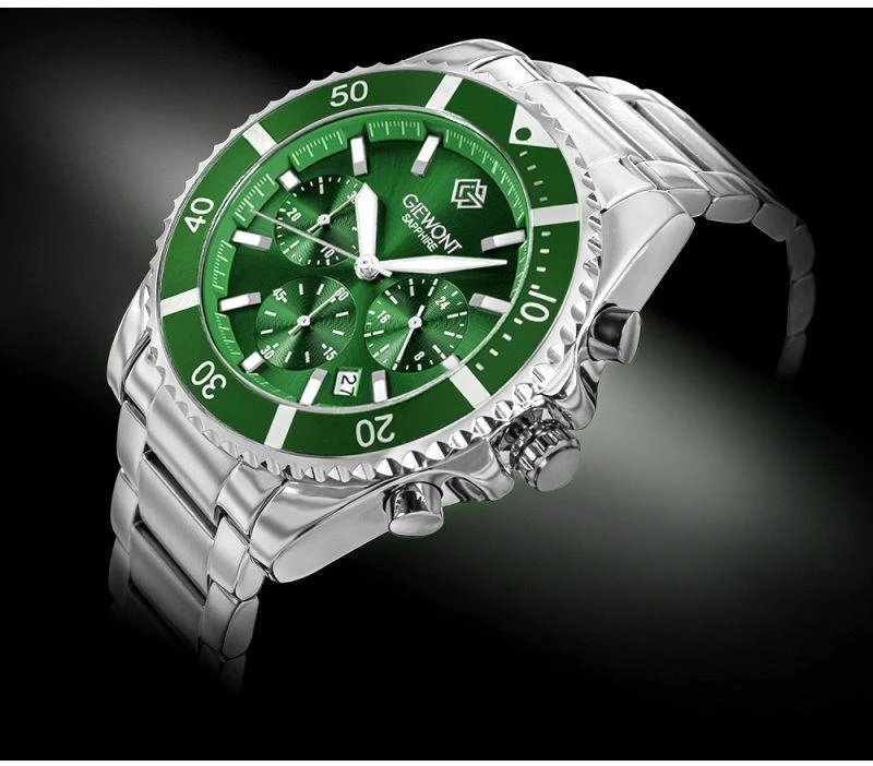 Vyriškas laikrodis Giewont Chronograph Safyro Sidabrinis Žalias GW3970-B8