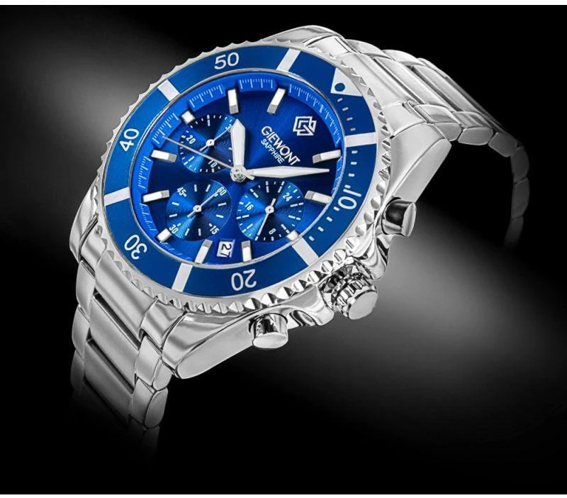 Vyriškas laikrodis Giewont Chronograph Safyro Sidabrinis Mėlynas GW3970-B3