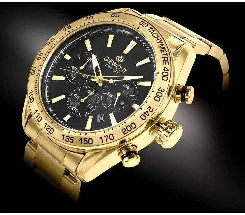 Vyriškas laikrodis Giewont Chronograph Safyro Auksinis Juodas GW9580-B4