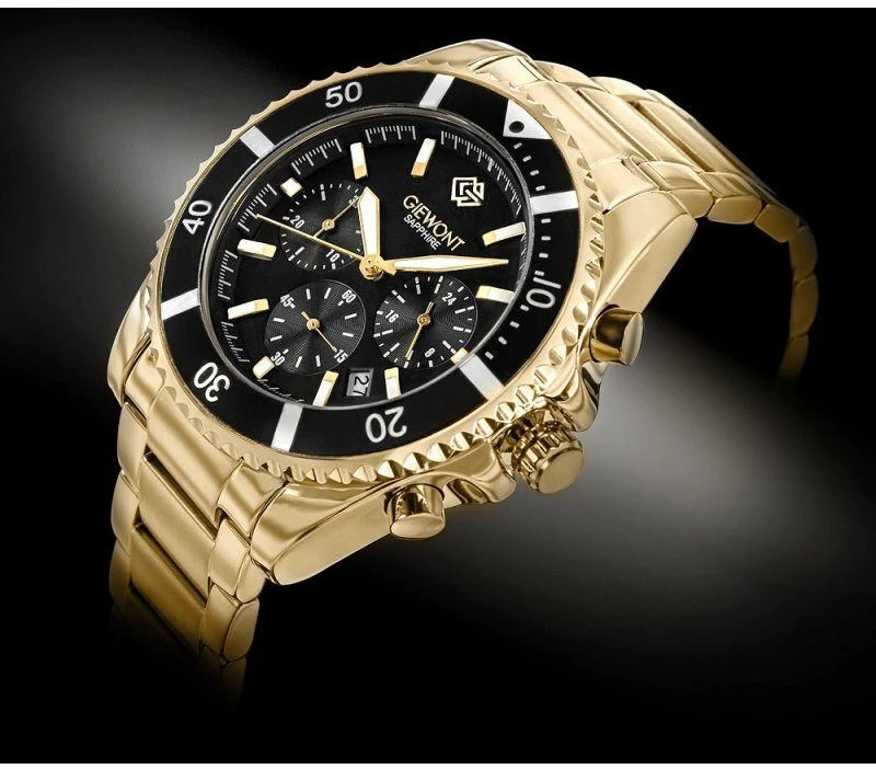 Vyriškas laikrodis Giewont Chronograph Safyro Auksinis Juodas GW3970-B7