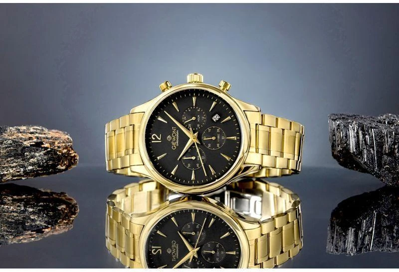 Vyriškas laikrodis Giewont Chronograph Safyro stiklas Auksinis Juodas GW6310-B4
