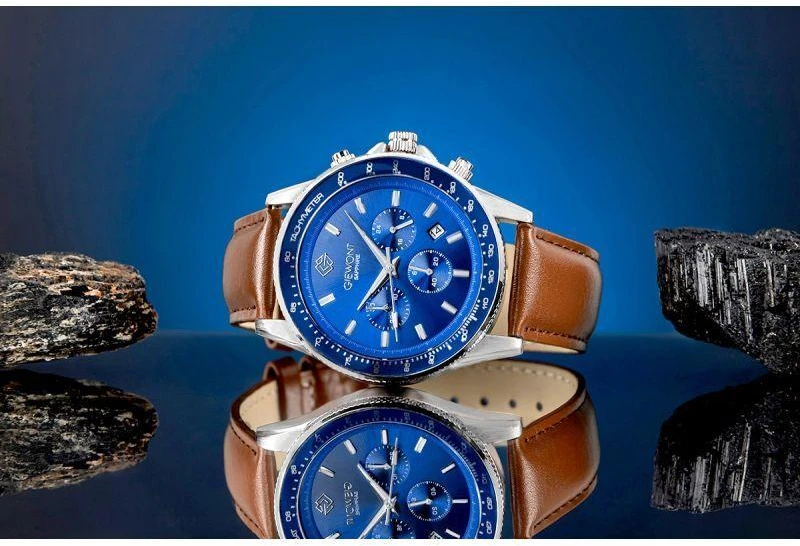 Vyriškas laikrodis Giewont Chronograph Safyro rudas mėlynas GW3520-A5