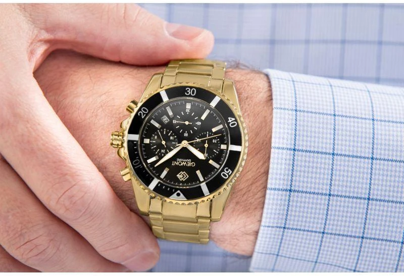 Vyriškas laikrodis Giewont Chronograph Safyro Auksinis Juodas GW3970-B7