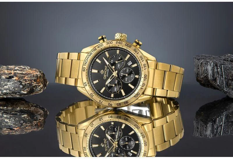 Vyriškas laikrodis Giewont Chronograph Safyro Auksinis Juodas GW9580-B4