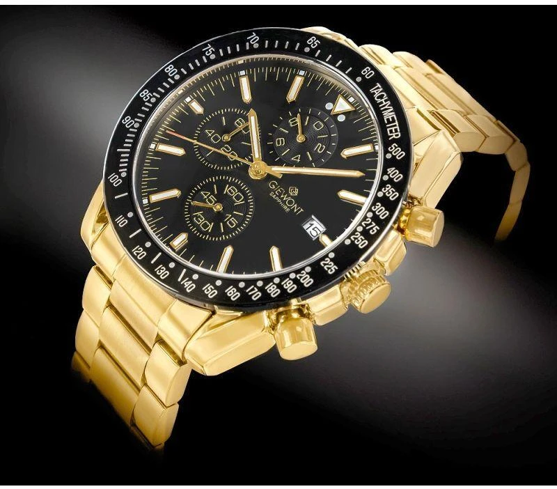 Vyriškas laikrodis Giewont Chronograph Safyro stiklas Auksas Juodas GW8720-B4