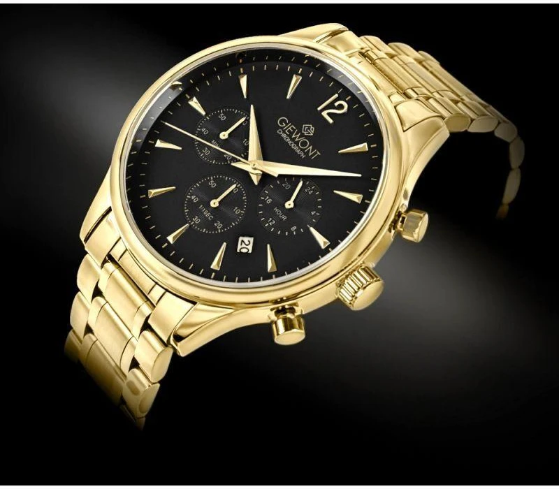 Vyriškas laikrodis Giewont Chronograph Safyro stiklas Auksinis Juodas GW6310-B4
