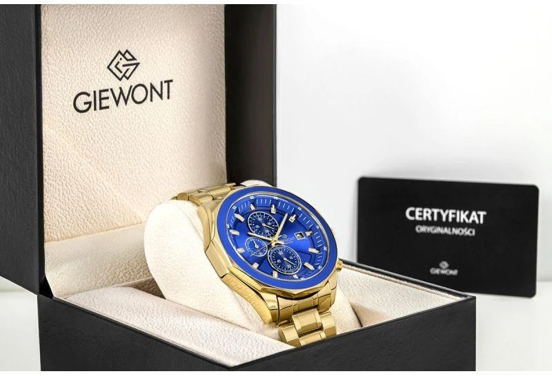 Vyriškas laikrodis Giewont Chronograph Safyro Auksinis Mėlynas GW7290-B6