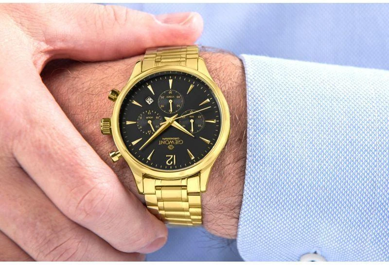 Vyriškas laikrodis Giewont Chronograph Safyro stiklas Auksinis Juodas GW6310-B4