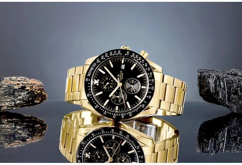 Vyriškas laikrodis Giewont Chronograph Safyro stiklas Auksas Juodas GW8720-B4