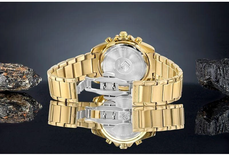 Vyriškas laikrodis Giewont Chronograph Safyro Auksinis Juodas GW3970-B7