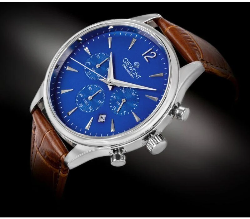 Vyriškas laikrodis Giewont Chronograph Sapphire rudas mėlynas GW6310-A5