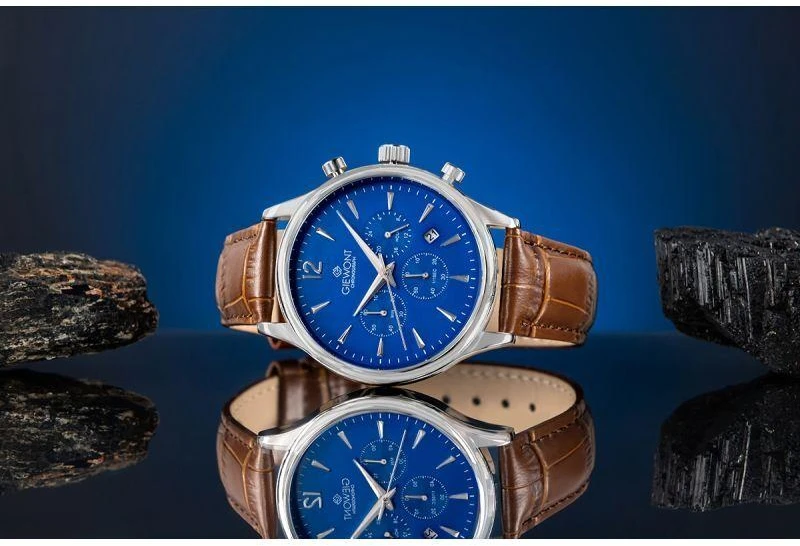 Vyriškas laikrodis Giewont Chronograph Sapphire rudas mėlynas GW6310-A5