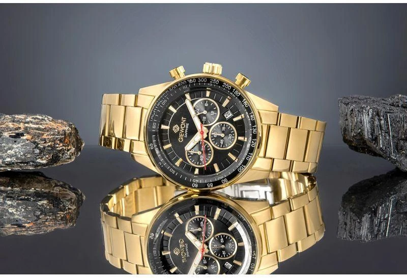 Vyriškas laikrodis Giewont Chronograph Sapphire Gold Juodas GW9140-B4