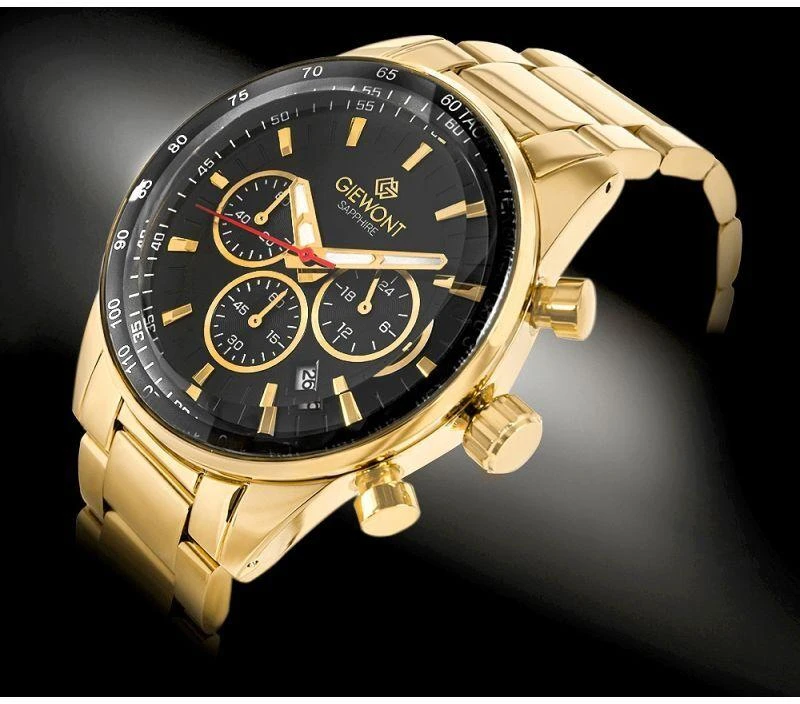 Vyriškas laikrodis Giewont Chronograph Sapphire Gold Juodas GW9140-B4