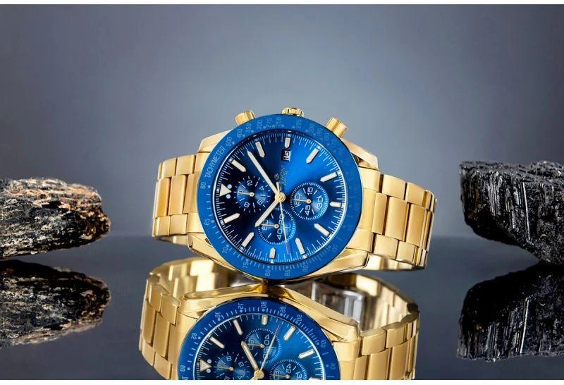 Vyriškas laikrodis Giewont Chronograph su safyro stiklu, auksas, mėlynas, GW8720-B6