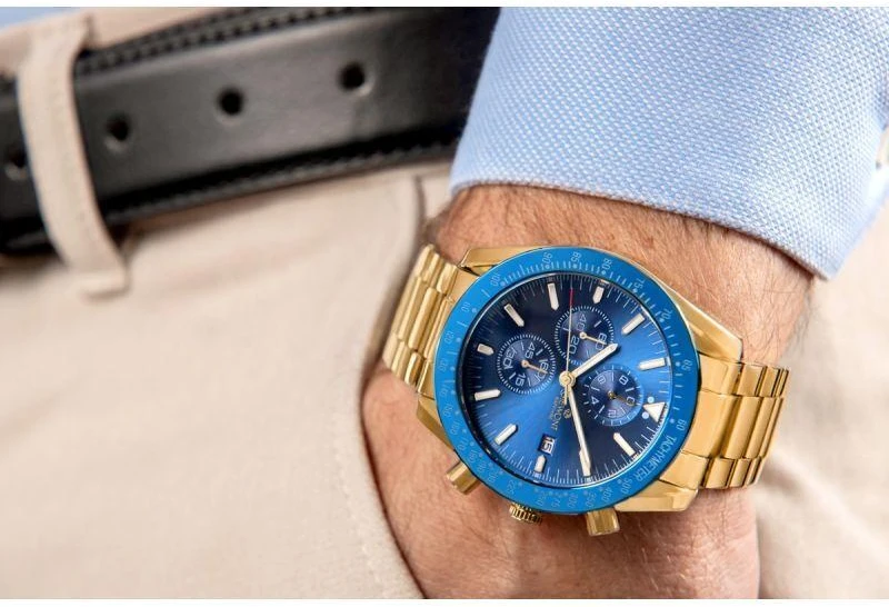 Vyriškas laikrodis Giewont Chronograph su safyro stiklu, auksas, mėlynas, GW8720-B6