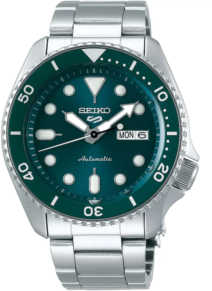 Vyriškas laikrodis Seiko 5 Sports SRPD61K1, sidabrinės ir žalios spalvos, su dėžute