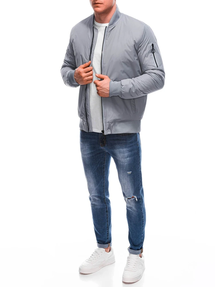 Vyriškas pilkas bomber stiliaus švarkas