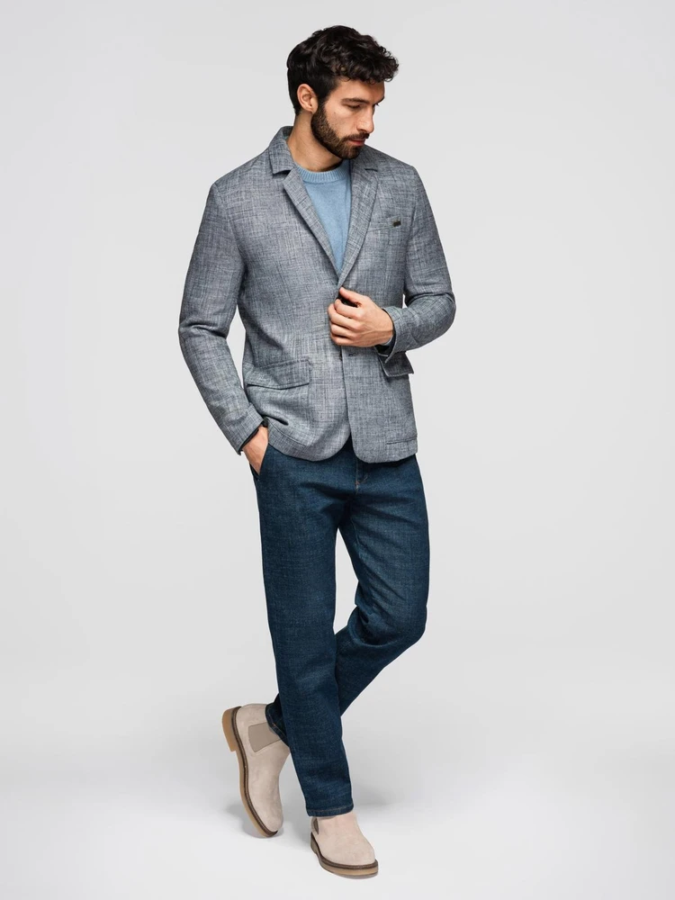Vyriškas pilkas lininis švarkas regular fit