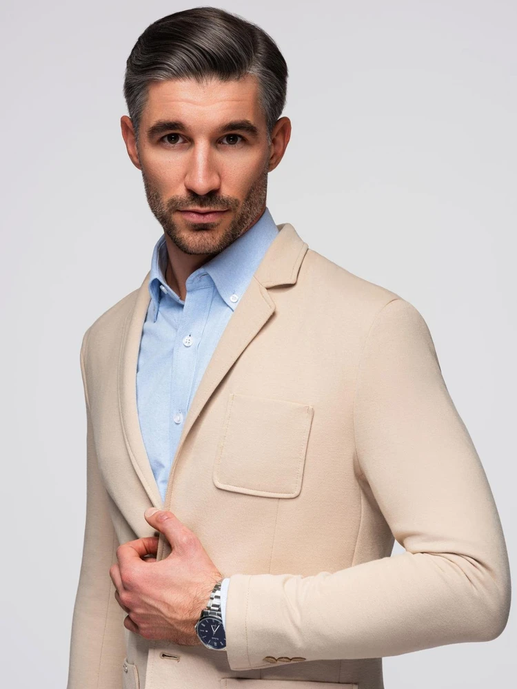 Vyriškas smėlio spalvos slim kirpimo megztas švarkas