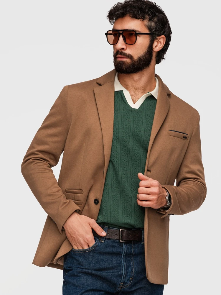 Vyriškas šviesiai rudas slim fit švarkas
