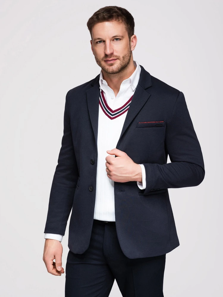 Vyriškas tamsiai mėlynas slim fit švarkas