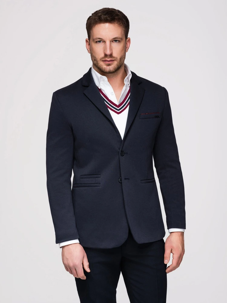 Vyriškas tamsiai mėlynas slim fit švarkas