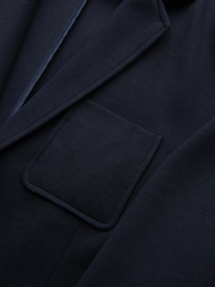 Vyriškas tamsiai mėlynas slim fit švarkas su tekstūruotu trikotažu